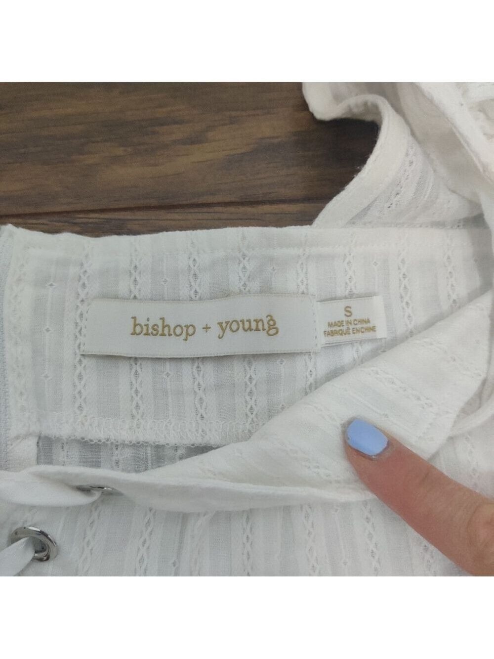 Bishop + Young White Cotton Corset Tie Puff Sleeve Blouse S 0227 - Picture 8 of 10